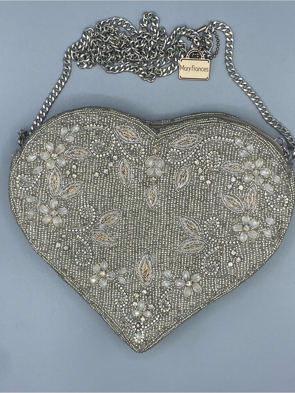 Mary Frances Silver Heart-Beaded Crossbody Bag